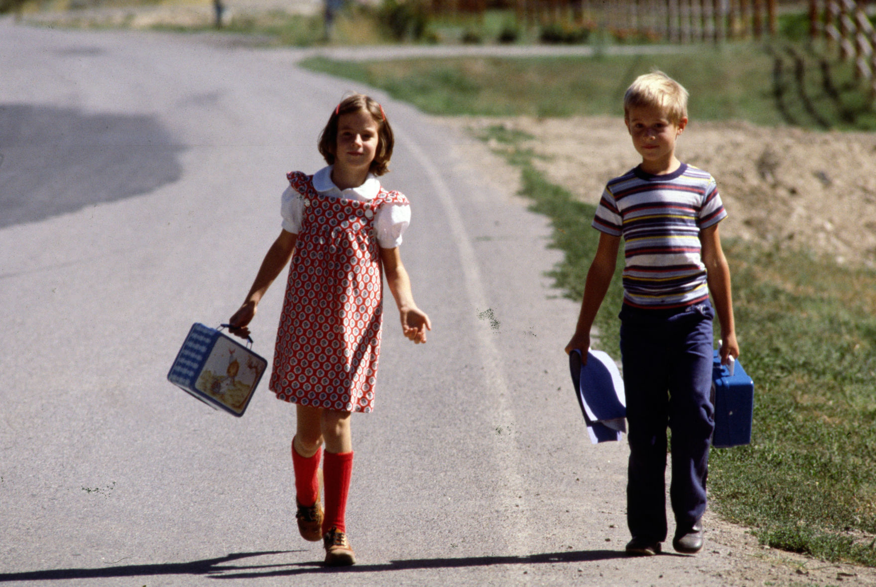 Students walking to school, 1979